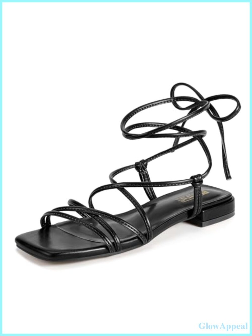 IDIFU Strappy Lace Up Square Toe Ankle Wrap Flat Sandals Women